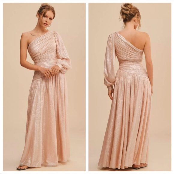 Anthropologie BHLDN Jade Pink Metallic One Shoulder Asymmetrical Dress Size 0 - Picture 1 of 9